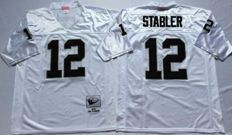 Raiders 12 Ken Stabler White M&N Throwback Jersey->nfl m&n throwback->NFL Jersey